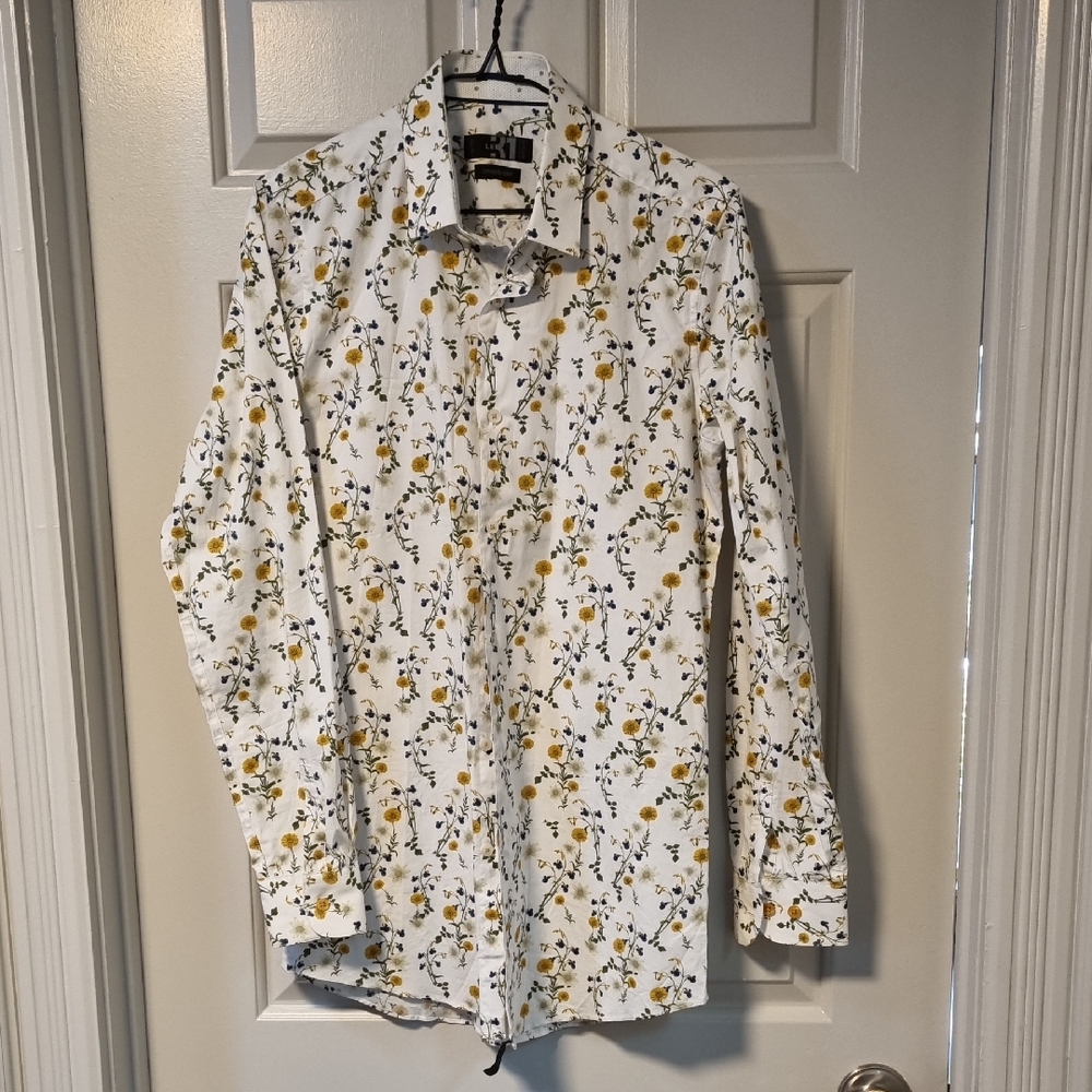Le 31 Simons | Wildflower Bouquet Print Whitw Button Up Dress Shirt